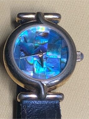Relic Silver Case Watch with Iridescent Blue Mosaic Dial
